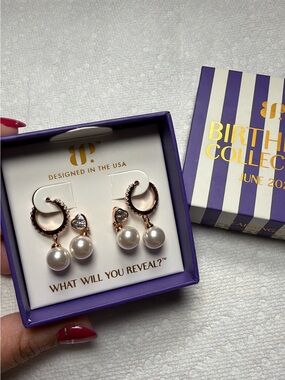 Birthstone Collection Rose Gold Pearl Drop Earrings - June